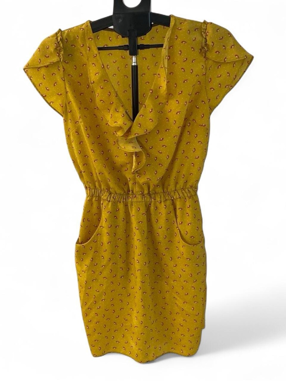 Jessica Simpson Mustard Yellow Ruffle V-Neck Mini Dress